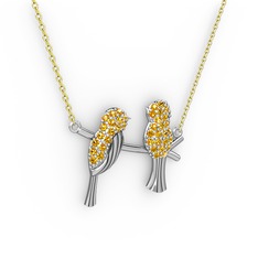 Lora Kuş Kolye - Sitrin 8 ayar beyaz altın kolye (40 cm gümüş rolo zincir) #90sbm6