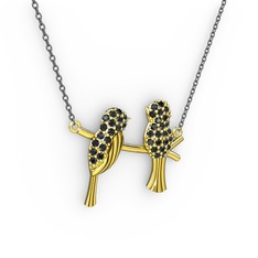 Lora Kuş Kolye - Siyah zirkon 14 ayar altın kolye (40 cm gümüş rolo zincir) #aaqxmz