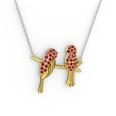 Lora Kuş Kolye - Garnet 8 ayar altın kolye (40 cm beyaz altın rolo zincir) #azn7zk