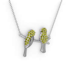 Lora Kuş Kolye - Peridot 8 ayar beyaz altın kolye (40 cm beyaz altın rolo zincir) #e3590t