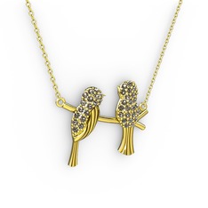 Lora Kuş Kolye - Dumanlı kuvars 18 ayar altın kolye (40 cm altın rolo zincir) #ez8m4s