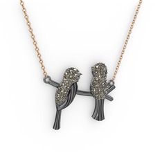 Lora Kuş Kolye - Dumanlı kuvars 925 ayar siyah rodyum kaplama gümüş kolye (40 cm rose altın rolo zincir) #hqvqo4