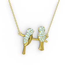 Lora Kuş Kolye - Akuamarin 14 ayar altın kolye (40 cm altın rolo zincir) #muebcb