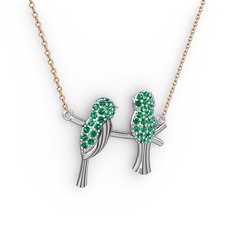 Lora Kuş Kolye - Yeşil kuvars 8 ayar beyaz altın kolye (40 cm gümüş rolo zincir) #pnq6sd