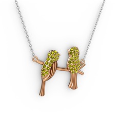 Lora Kuş Kolye - Peridot 18 ayar rose altın kolye (40 cm beyaz altın rolo zincir) #qadc7a