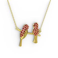 Lora Kuş Kolye - Garnet 14 ayar altın kolye (40 cm altın rolo zincir) #qb42d0
