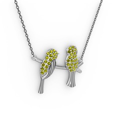 Lora Kuş Kolye - Peridot 18 ayar beyaz altın kolye (40 cm gümüş rolo zincir) #rv8nor