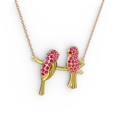 Lora Kuş Kolye - Rodolit garnet 18 ayar altın kolye (40 cm rose altın rolo zincir) #s53ox7