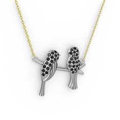 Lora Kuş Kolye - Siyah zirkon 925 ayar gümüş kolye (40 cm altın rolo zincir) #t9vsym