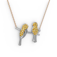 Lora Kuş Kolye - Sitrin 18 ayar beyaz altın kolye (40 cm rose altın rolo zincir) #z0r6u2
