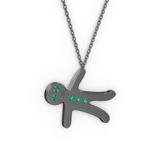Kurabiye Kolye - Yeşil kuvars 925 ayar siyah rodyum kaplama gümüş kolye (40 cm gümüş rolo zincir) #1athtr4