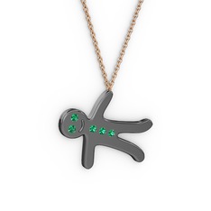 Kurabiye Kolye - Yeşil kuvars 925 ayar siyah rodyum kaplama gümüş kolye (40 cm gümüş rolo zincir) #1q2r6uu