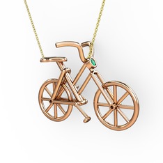 Bisiklet Kolye - Kök zümrüt 8 ayar rose altın kolye (40 cm altın rolo zincir) #11bveza