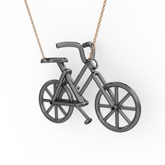 Bisiklet Kolye - Pırlanta 925 ayar siyah rodyum kaplama gümüş kolye (0.036 karat, 40 cm rose altın rolo zincir) #11lvivp