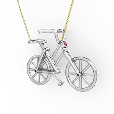 Bisiklet Kolye - Rodolit garnet 14 ayar beyaz altın kolye (40 cm altın rolo zincir) #12jh60s