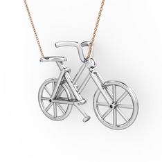 Bisiklet Kolye - Beyaz zirkon 925 ayar gümüş kolye (40 cm rose altın rolo zincir) #149zzvr