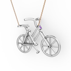Bisiklet Kolye - Ametist 14 ayar beyaz altın kolye (40 cm rose altın rolo zincir) #15f57or