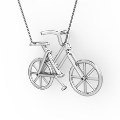 Bisiklet Kolye - Beyaz zirkon 18 ayar beyaz altın kolye (40 cm gümüş rolo zincir) #18zp3k2