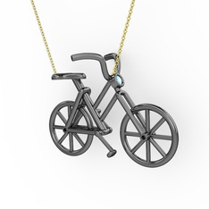 Bisiklet Kolye - Akuamarin 925 ayar siyah rodyum kaplama gümüş kolye (40 cm altın rolo zincir) #1a0jdfb