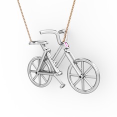 Bisiklet Kolye - Pembe kuvars 925 ayar gümüş kolye (40 cm rose altın rolo zincir) #1b1bp1z