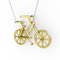 Bisiklet Kolye - Pembe kuvars 18 ayar altın kolye (40 cm gümüş rolo zincir) #1bpdoeo