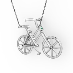 Bisiklet Kolye - Yeşil kuvars 8 ayar beyaz altın kolye (40 cm gümüş rolo zincir) #1c6gvnd