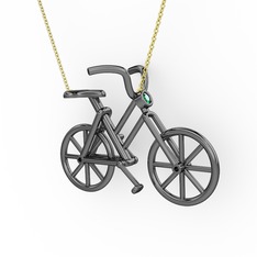 Bisiklet Kolye - Yeşil kuvars 925 ayar siyah rodyum kaplama gümüş kolye (40 cm altın rolo zincir) #1cpp9je