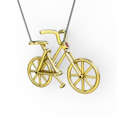 Bisiklet Kolye - Kök yakut 925 ayar altın kaplama gümüş kolye (40 cm gümüş rolo zincir) #1eyc9y1