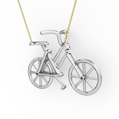 Bisiklet Kolye - Pırlanta 8 ayar beyaz altın kolye (0.036 karat, 40 cm gümüş rolo zincir) #1ftiwqf