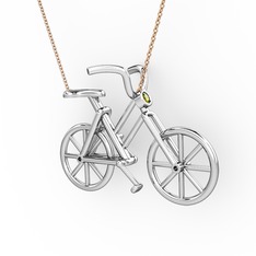Bisiklet Kolye - Peridot 8 ayar beyaz altın kolye (40 cm rose altın rolo zincir) #1ghovew
