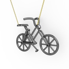 Bisiklet Kolye - Swarovski 925 ayar siyah rodyum kaplama gümüş kolye (40 cm altın rolo zincir) #1gudiyk