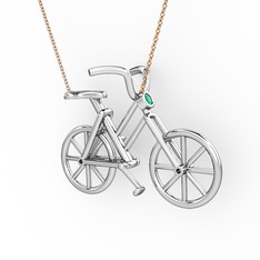 Bisiklet Kolye - Kök zümrüt 18 ayar beyaz altın kolye (40 cm rose altın rolo zincir) #1iy7eyj