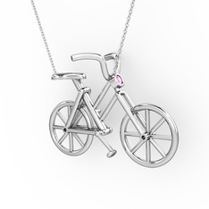 Bisiklet Kolye - Pembe kuvars 8 ayar beyaz altın kolye (40 cm beyaz altın rolo zincir) #1lgb81k