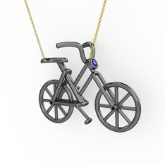 Bisiklet Kolye - Lab safir 925 ayar siyah rodyum kaplama gümüş kolye (40 cm altın rolo zincir) #1mamk1m