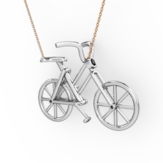 Bisiklet Kolye - Siyah zirkon 8 ayar beyaz altın kolye (40 cm rose altın rolo zincir) #1nc34h2