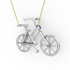 Bisiklet Kolye - Lab safir 14 ayar beyaz altın kolye (40 cm gümüş rolo zincir) #1nqdyst