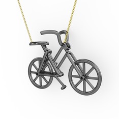 Bisiklet Kolye - Siyah zirkon 925 ayar siyah rodyum kaplama gümüş kolye (40 cm altın rolo zincir) #1pjtdku