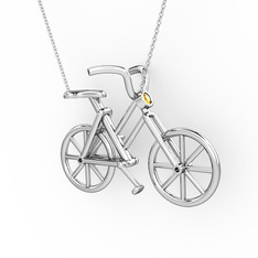 Bisiklet Kolye - Sitrin 18 ayar beyaz altın kolye (40 cm gümüş rolo zincir) #1r9t2mg