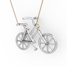 Bisiklet Kolye - Sitrin 14 ayar beyaz altın kolye (40 cm rose altın rolo zincir) #1td4b52