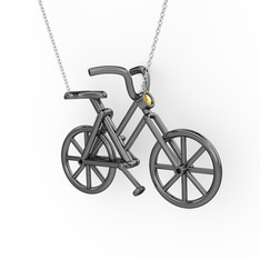Bisiklet Kolye - Sitrin 925 ayar siyah rodyum kaplama gümüş kolye (40 cm beyaz altın rolo zincir) #1uumjvf