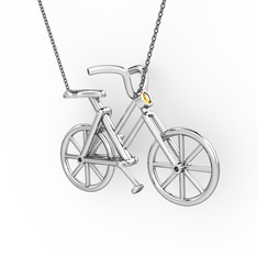 Bisiklet Kolye - Sitrin 18 ayar beyaz altın kolye (40 cm gümüş rolo zincir) #1vn3r3v