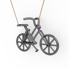 Bisiklet Kolye - Ametist 925 ayar siyah rodyum kaplama gümüş kolye (40 cm rose altın rolo zincir) #1x57bnk