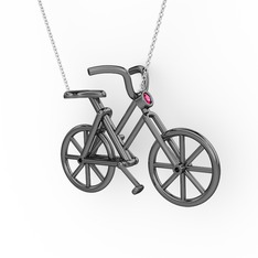Bisiklet Kolye - Rodolit garnet 925 ayar siyah rodyum kaplama gümüş kolye (40 cm gümüş rolo zincir) #24urfw