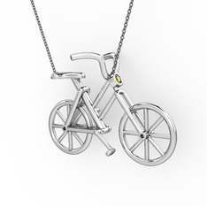 Bisiklet Kolye - Peridot 14 ayar beyaz altın kolye (40 cm gümüş rolo zincir) #4zye12