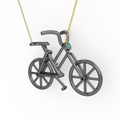 Bisiklet Kolye - Kök zümrüt 925 ayar siyah rodyum kaplama gümüş kolye (40 cm gümüş rolo zincir) #5qucy8