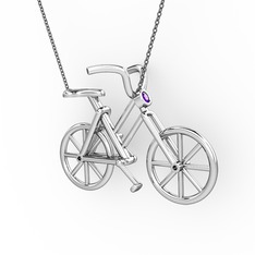 Bisiklet Kolye - Ametist 8 ayar beyaz altın kolye (40 cm gümüş rolo zincir) #8cd2n3