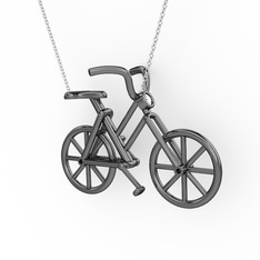 Bisiklet Kolye - Swarovski 925 ayar siyah rodyum kaplama gümüş kolye (40 cm beyaz altın rolo zincir) #8wjt7j