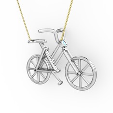 Bisiklet Kolye - Akuamarin 14 ayar beyaz altın kolye (40 cm gümüş rolo zincir) #bkjllq