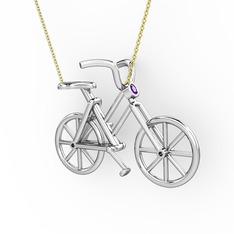 Bisiklet Kolye - Ametist 18 ayar beyaz altın kolye (40 cm altın rolo zincir) #g8boex