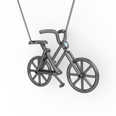 Bisiklet Kolye - Akuamarin 925 ayar siyah rodyum kaplama gümüş kolye (40 cm gümüş rolo zincir) #h6k2no